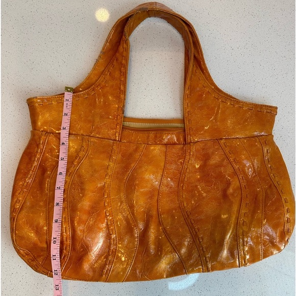 Cute Orange Faux Leather Large Wavy Boho Tote/Shoulder Bag - Picture 4 of 8
